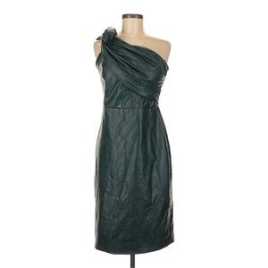 Shoshanna Olive Green Faux Leather Arden Cocktail One Shoulder Dress Size 8